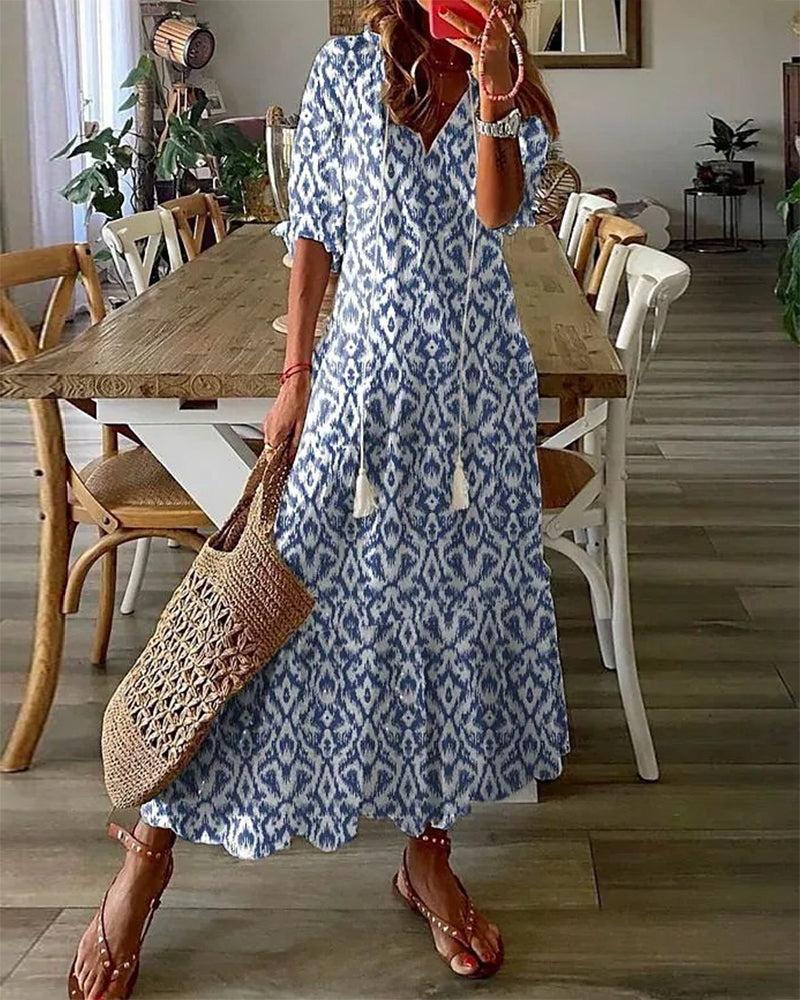 Sophia - Boho Vintage V-Neck Summer Dress 