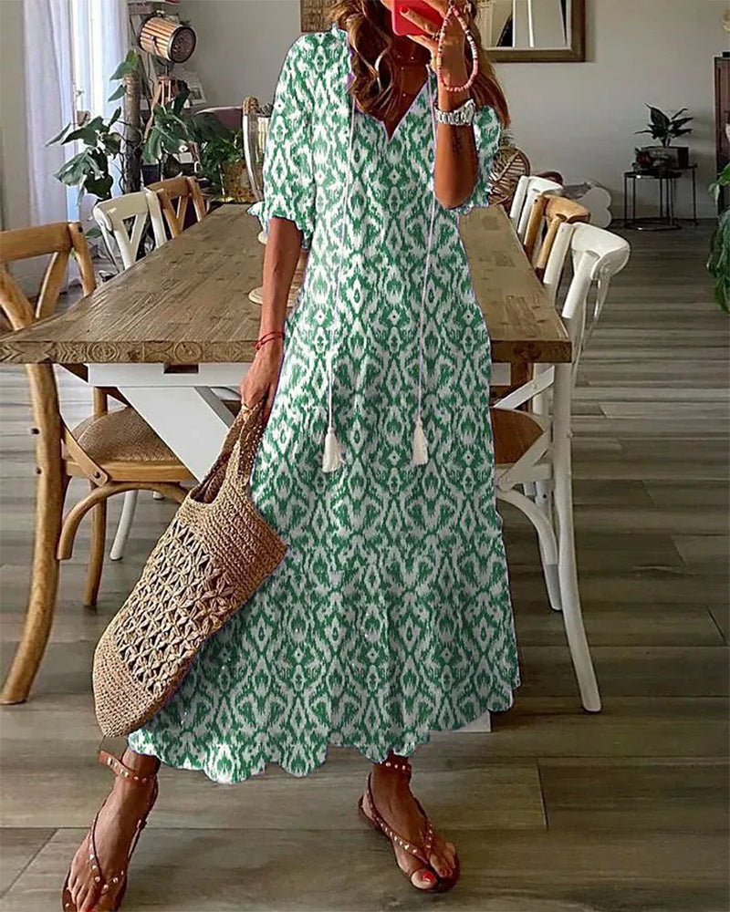 Sophia - Boho Vintage V-Neck Summer Dress 