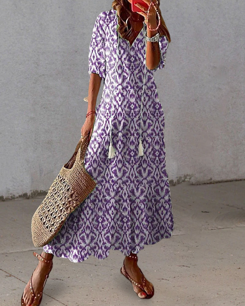 Sophia - Boho Vintage V-Neck Summer Dress 