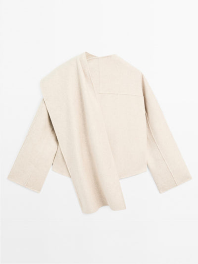 Aveline Asymmetrische Jas | Dames jas met wolmix & sjaaldetail