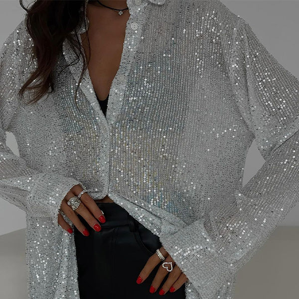 Syesha | Loose shirt with shiny sequins and long sleeves - Stylish party top