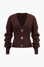 Vasilia | Luxe damesvest met V-hals en elegante gouden knopen - zacht gebreid, stijlvolle trui