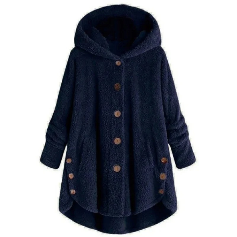 Dalveri - Stylish Teddy Coat Women - Long Fleece Coat with Hood and Buttons