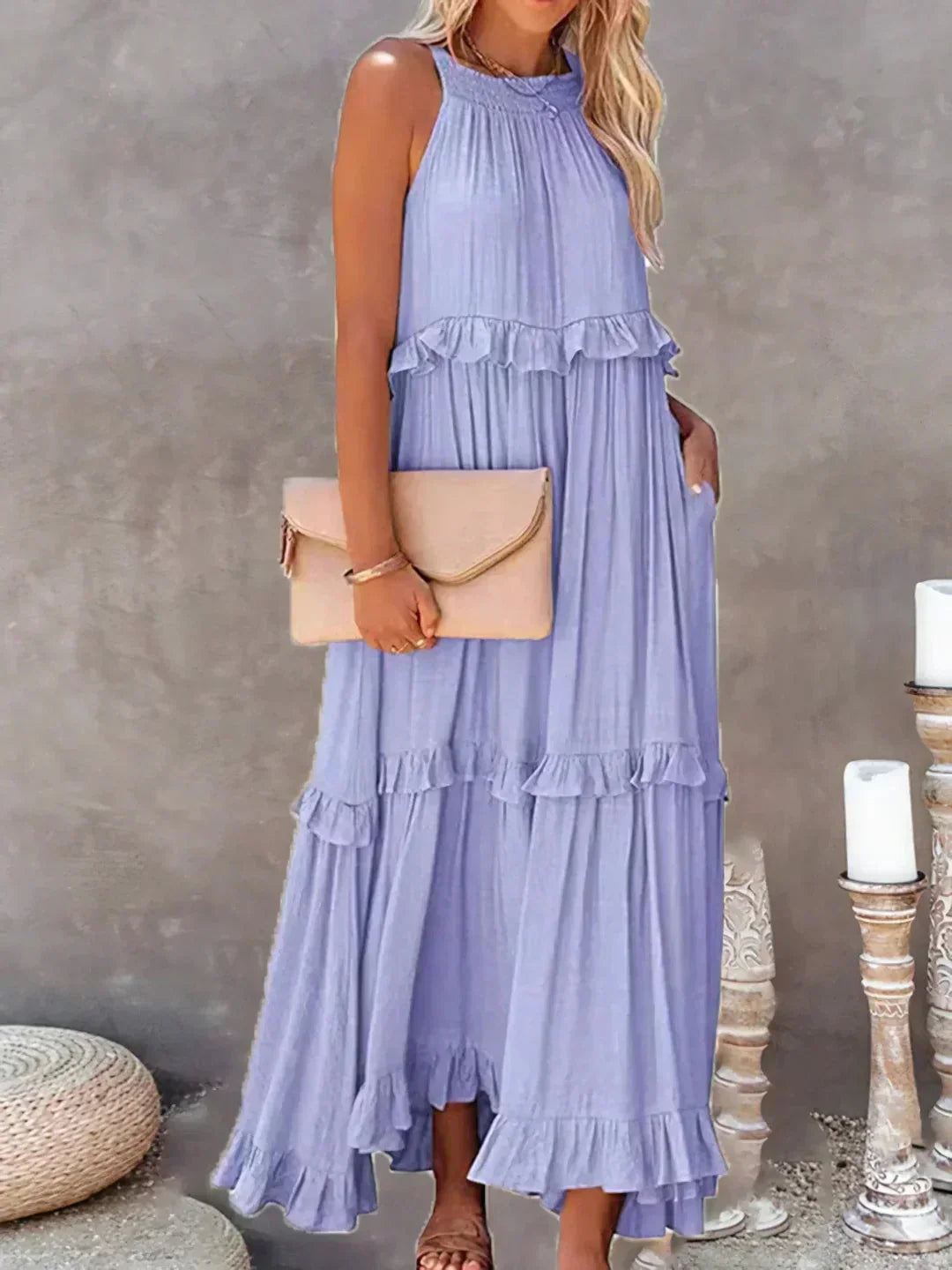Zylaa - Zwierige maxi jurk met ruches details