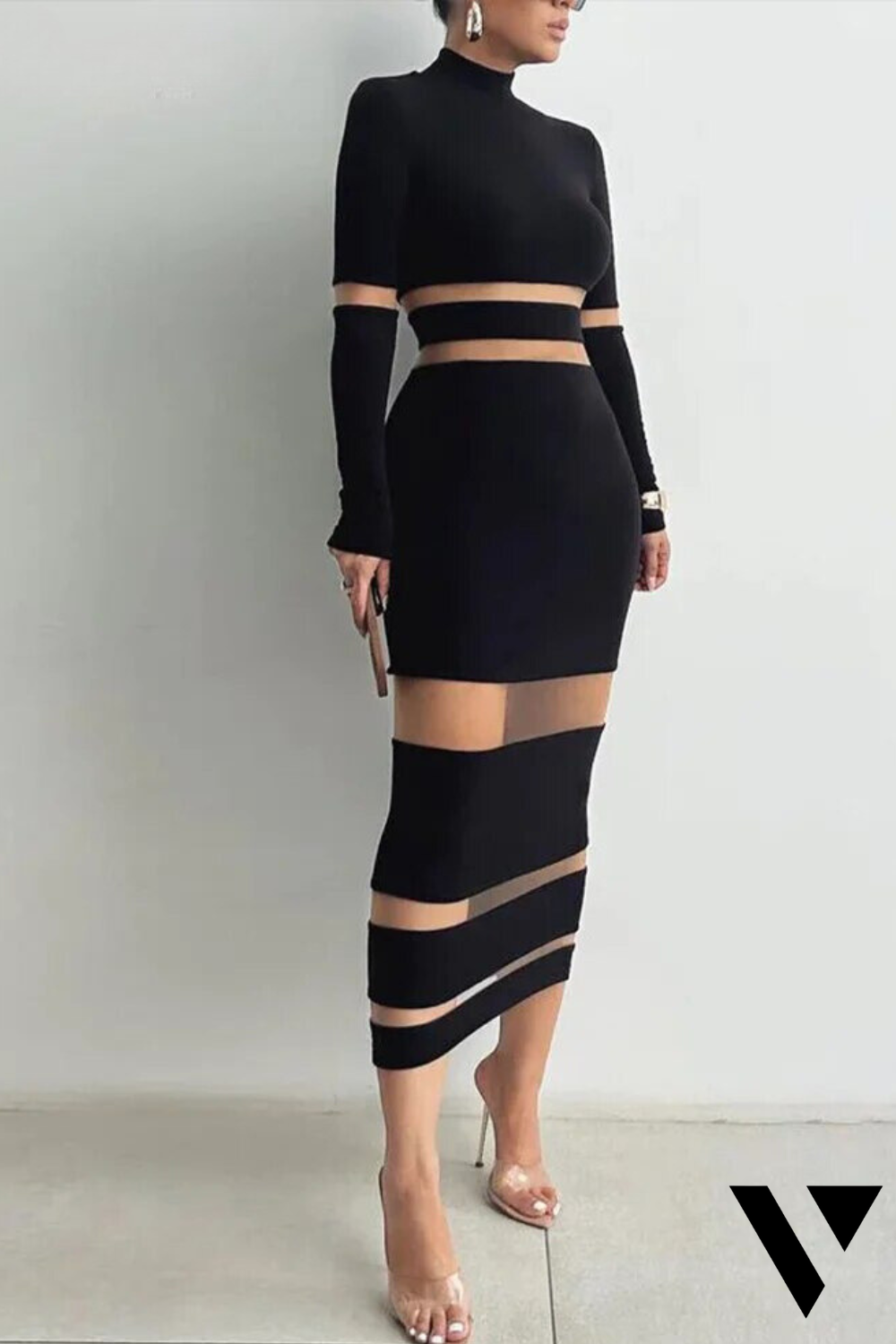 Chantalia™ | Elegant Black Midi Dress