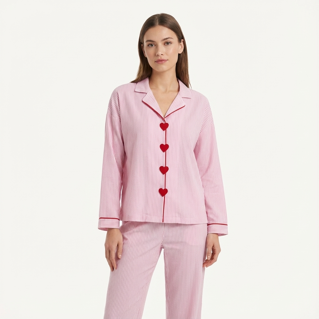 Lily | Roze Hartjes Pyjama Set