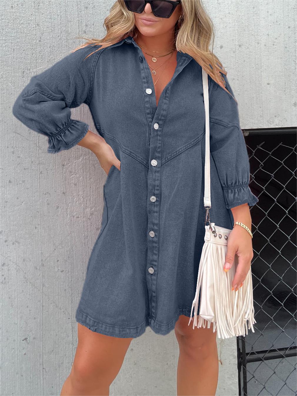 Ariel™ | Puff Sleeve Denim Dress