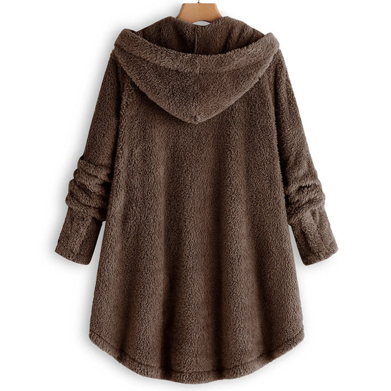 Dalveri - Stylish Teddy Coat Women - Long Fleece Coat with Hood and Buttons