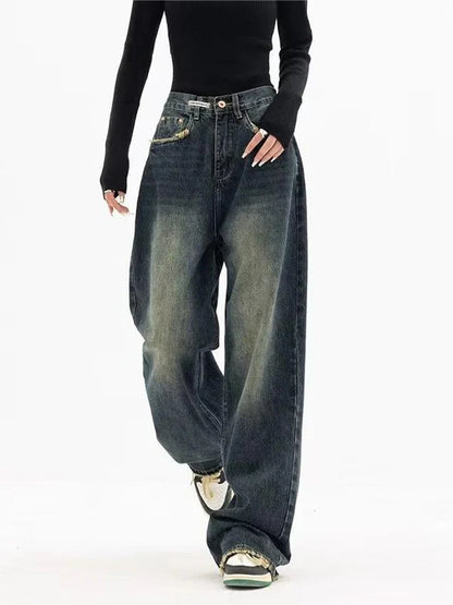 90s Vintage Washed Effect Baggy Boyfriend Jeans