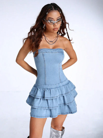 Daitiny™ - Stijlvolle Denim Ruffle Dress