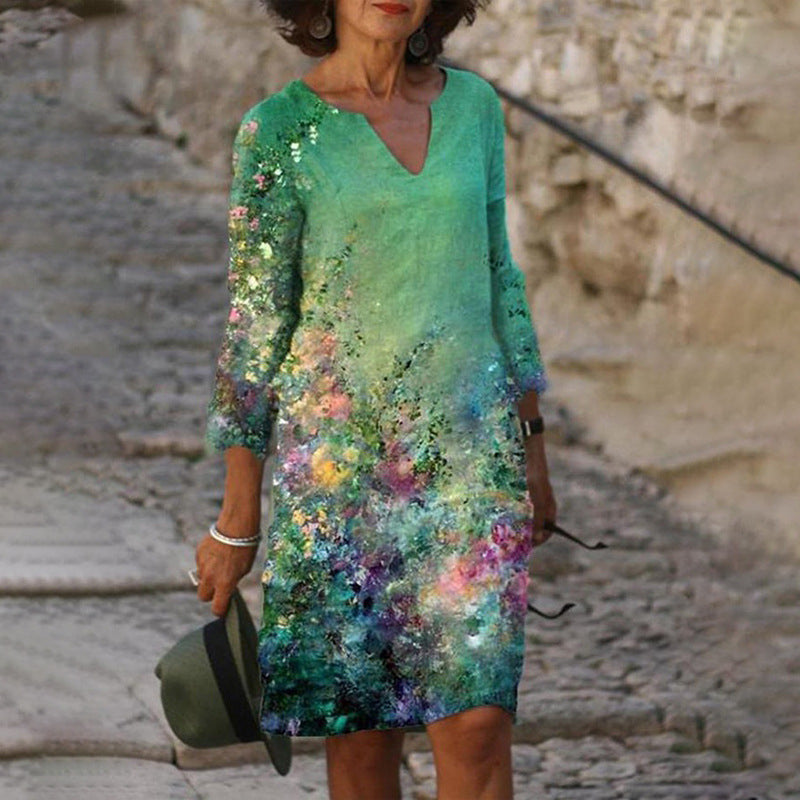 Jacqueline™ - Spring V-Neck Three-Quarter Sleeve Dress 