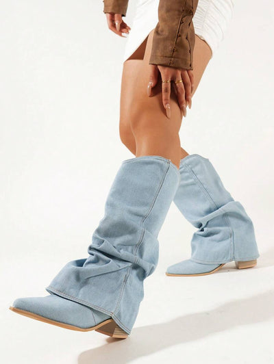Solenne | Denim High Boots met Slouchy Fit