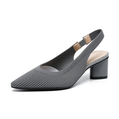 Knitted Pointed-Toe Chunky Heel Sandals