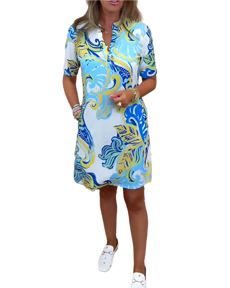 Élodie – Figurbetontes Damenkleid mit fröhlichem Print