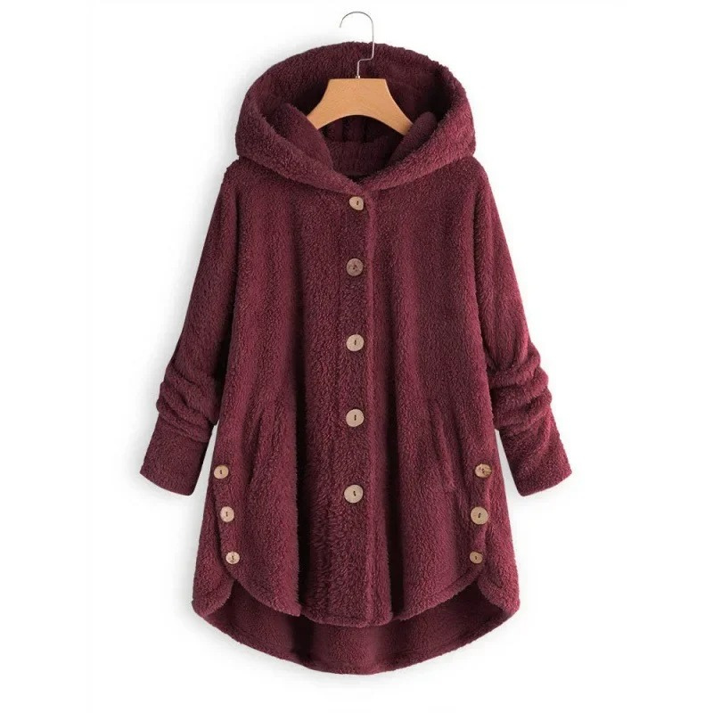 Dalveri - Stylish Teddy Coat Women - Long Fleece Coat with Hood and Buttons