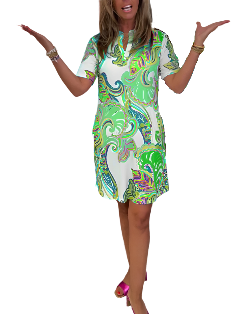 Élodie – Figurbetontes Damenkleid mit fröhlichem Print
