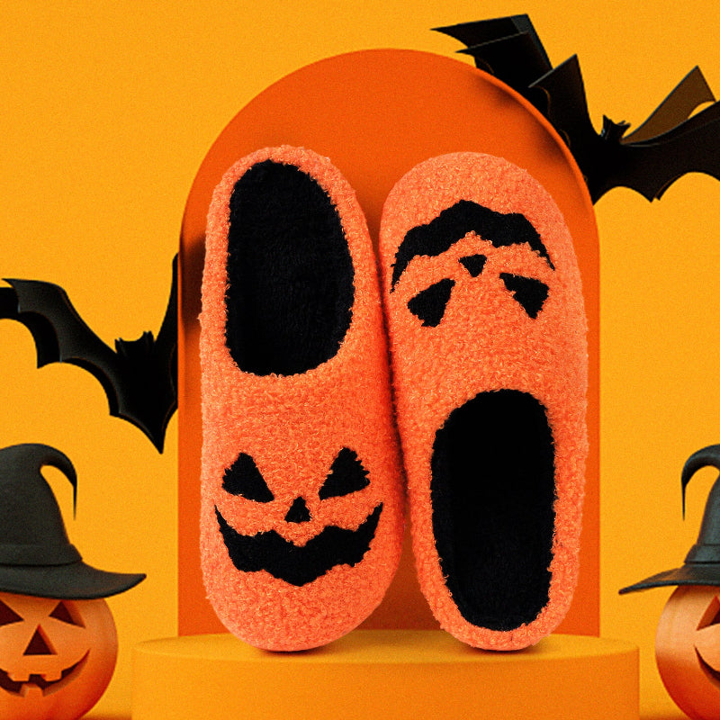 Pumpkin Plush Halloween Slippers