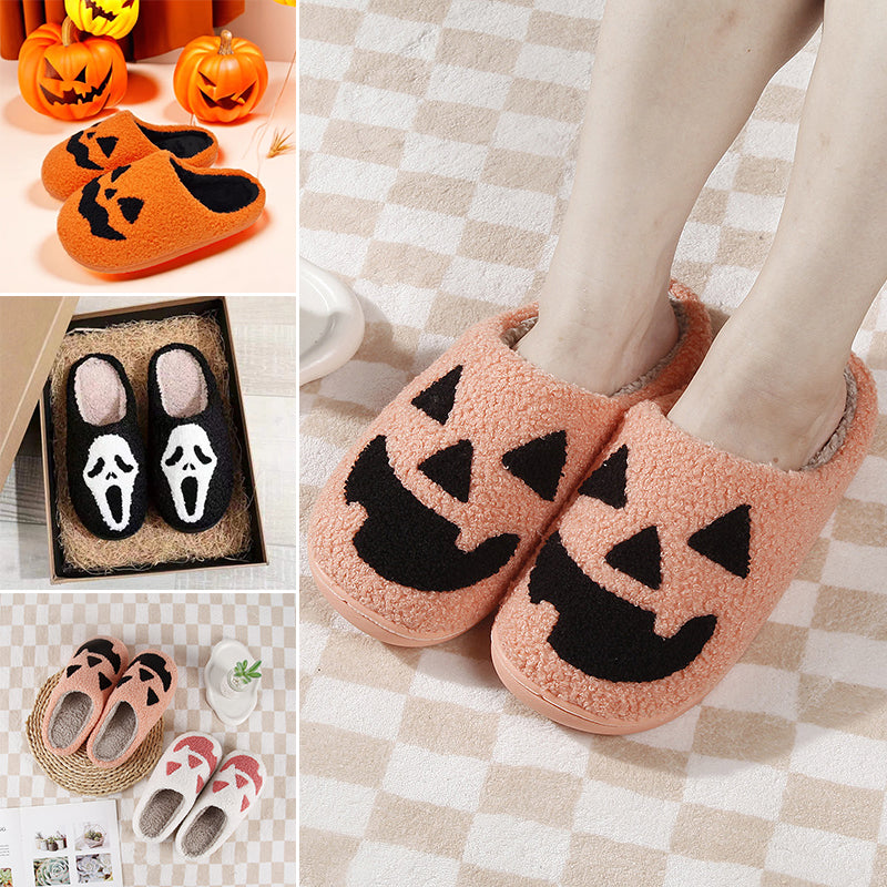 Pumpkin Plush Halloween Slippers