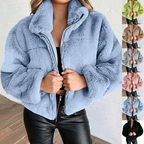 Morvell - Modische Teddyjacke Damen - Kurzer Wintermantel mit Reißverschluss und Kragen