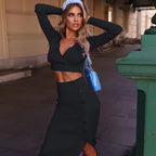 Xaria™ Seasonal Set - V-Neck Knitted Crop Top &amp; Midi Skirt Set