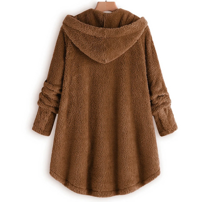 Dalveri - Stylish Teddy Coat Women - Long Fleece Coat with Hood and Buttons