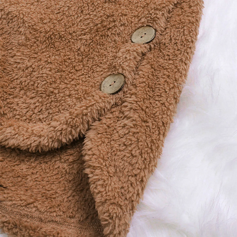 Dalveri - Stylish Teddy Coat Women - Long Fleece Coat with Hood and Buttons