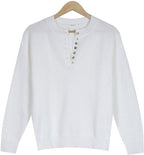 Elinea™ - Klassieke Effen Witte Trui met Knoopsluiting