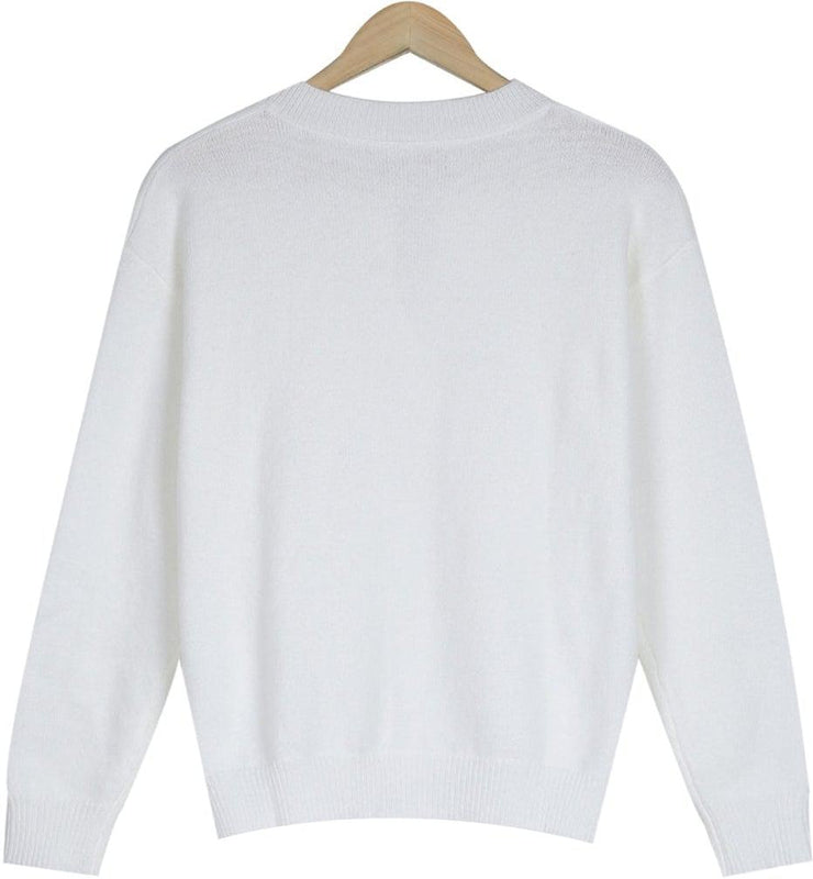 Elinea™ - Classic Plain White Button Closure Sweater