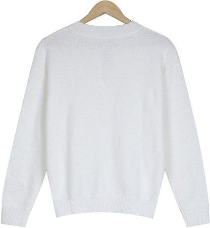 Elinea™ - Classic Plain White Button Closure Sweater