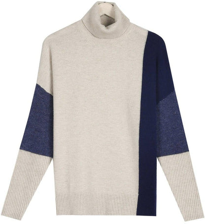 Araminta™ - Comfortable High Neck Color Block Sweater