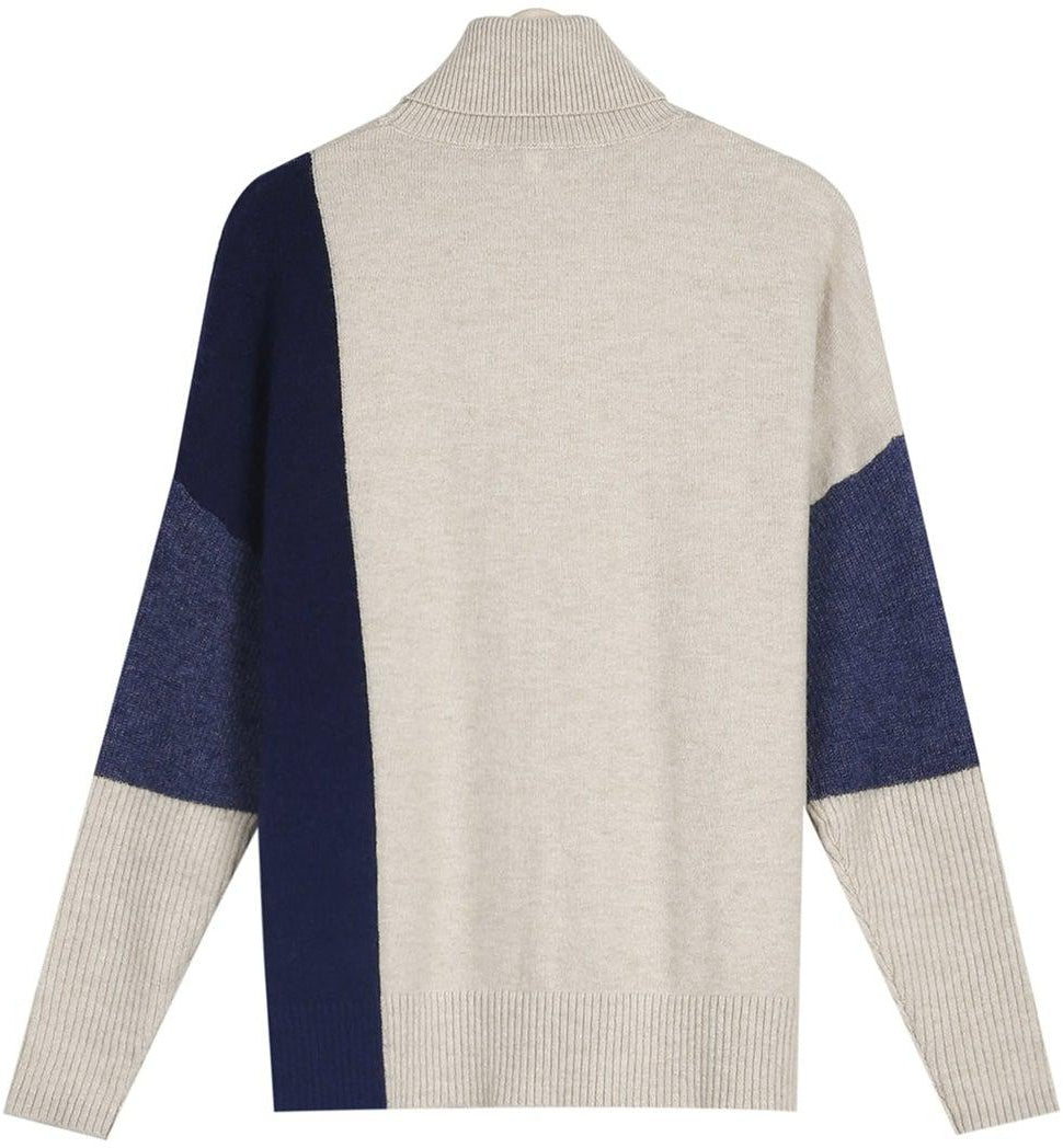 Araminta™ - Comfortable High Neck Color Block Sweater