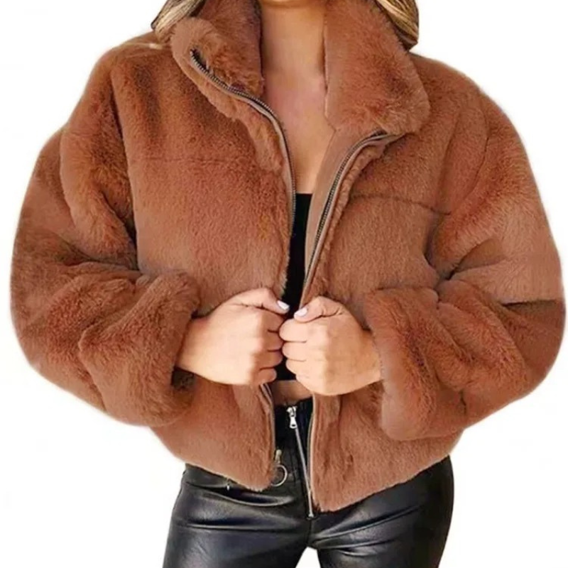 Morvell - Modische Teddyjacke Damen - Kurzer Wintermantel mit Reißverschluss und Kragen