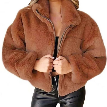 Morvell - Fashionable Teddy Coat Women - Short Winter Coat with Zipper and Collar