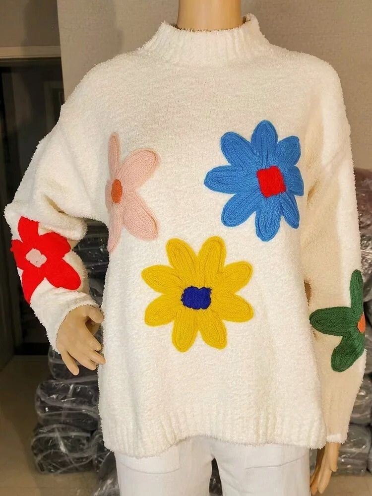 Stella – Stilvoller weißer Strickpullover mit Blumenmuster für den Herbst für Damen