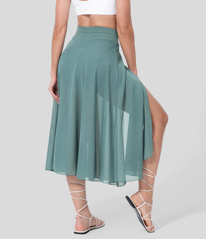 Shenia™ - High-waisted 2-in-1 Midi Flowy Skirt