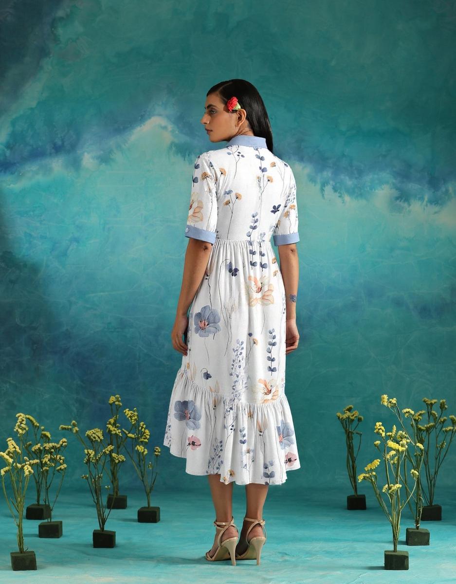 Elvienne | Fresh Maxi Dress with Print &amp; Collar 