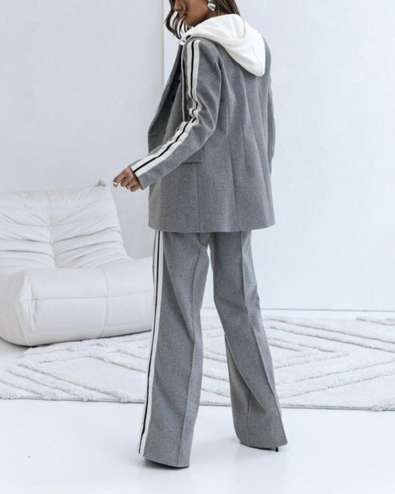 Gwenora | Eleganter gestreifter Blazer mit Kapuze und Hose