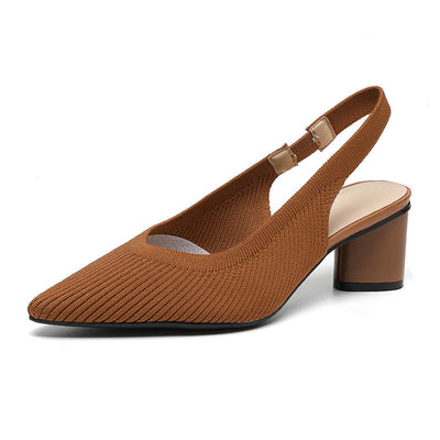 Knitted Pointed-Toe Chunky Heel Sandals