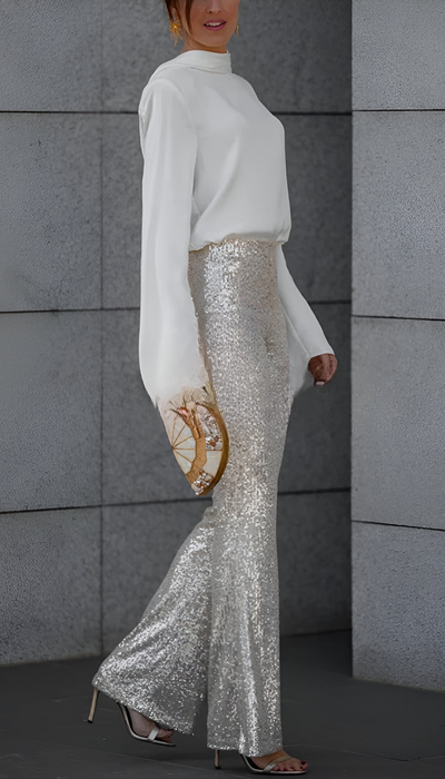 Zari™ | Elegante Pailletten Flared Broek
