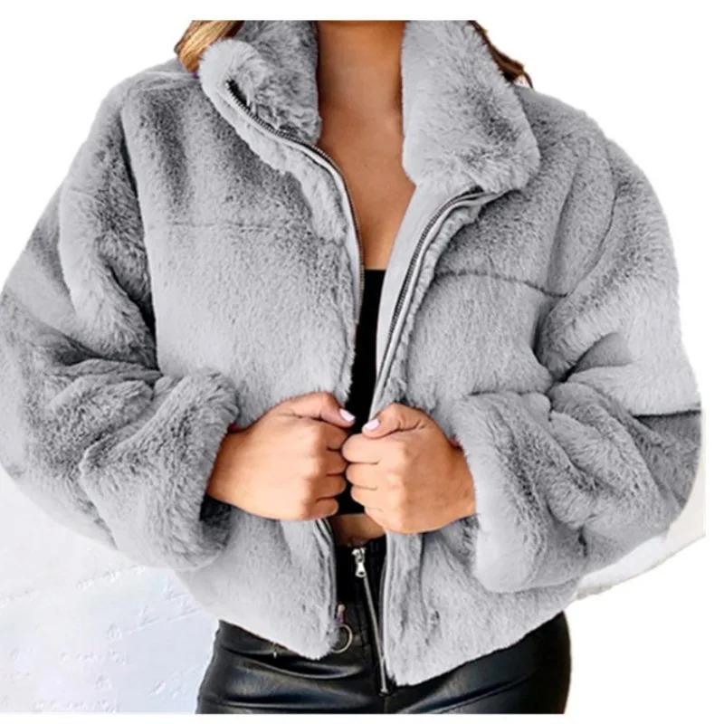 Morvell - Modische Teddyjacke Damen - Kurzer Wintermantel mit Reißverschluss und Kragen