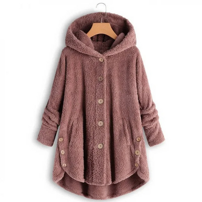 Dalveri - Stylish Teddy Coat Women - Long Fleece Coat with Hood and Buttons