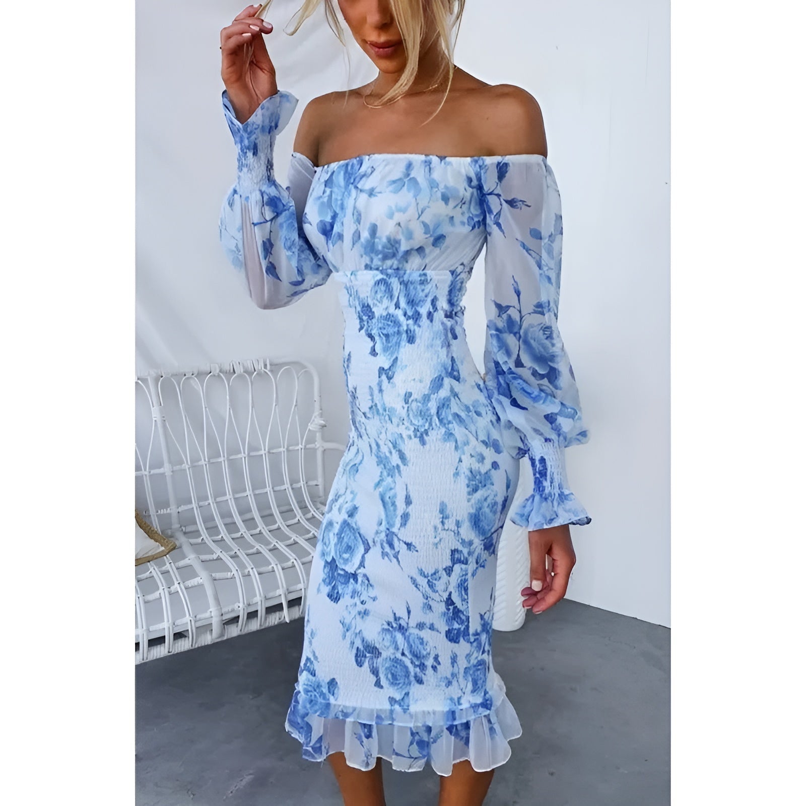 Joya™ | Schulterfreies, gemustertes Kleid