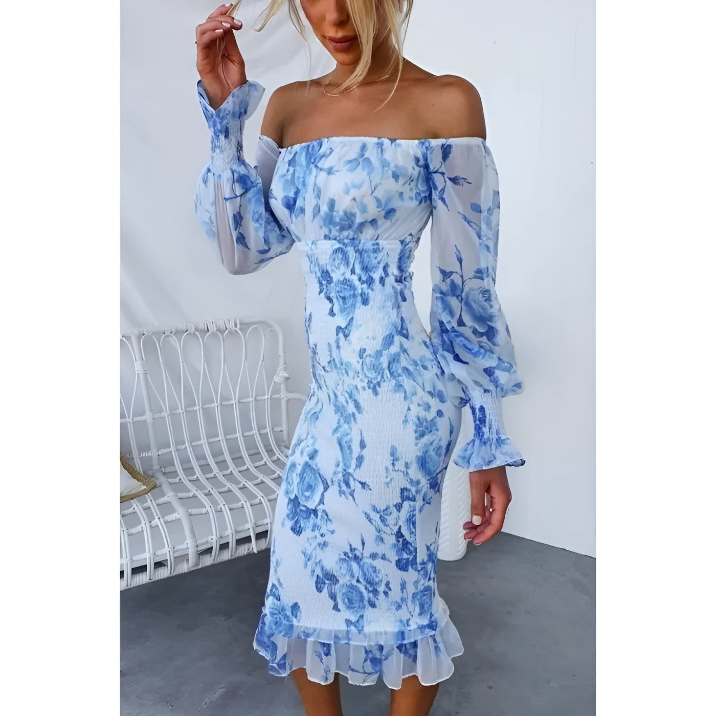 Joya™ | Off-Shoulder Gedessineerde Jurk