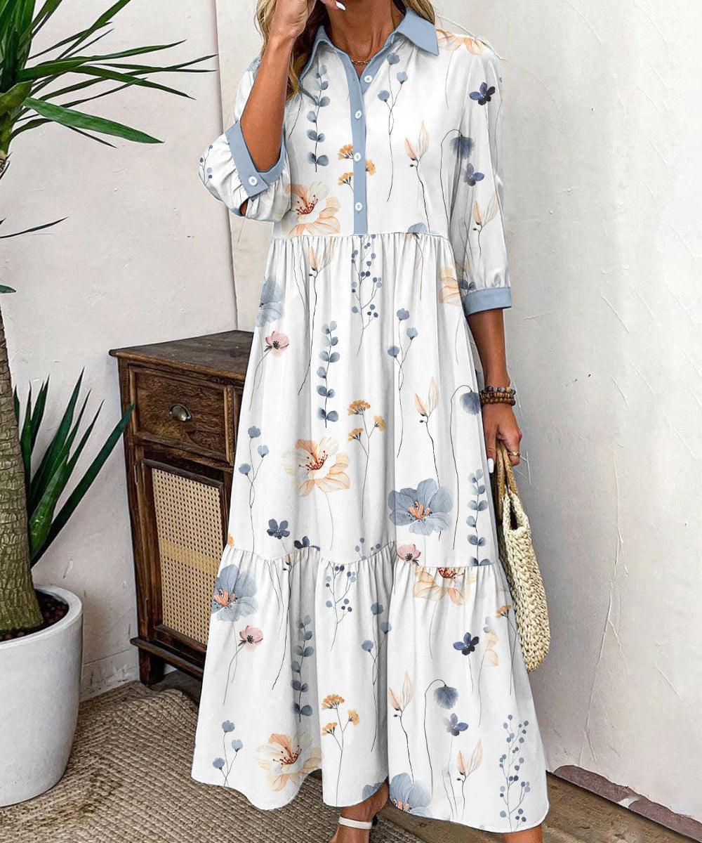 Elvienne | Fresh Maxi Dress with Print &amp; Collar 