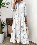 Elvienne | Fresh Maxi Dress with Print &amp; Collar 