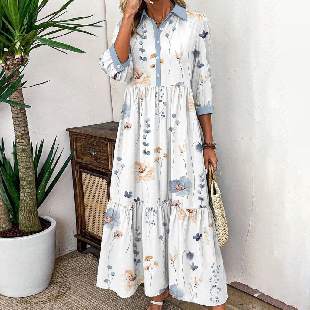 Elvienne | Fresh Maxi Dress with Print &amp; Collar 