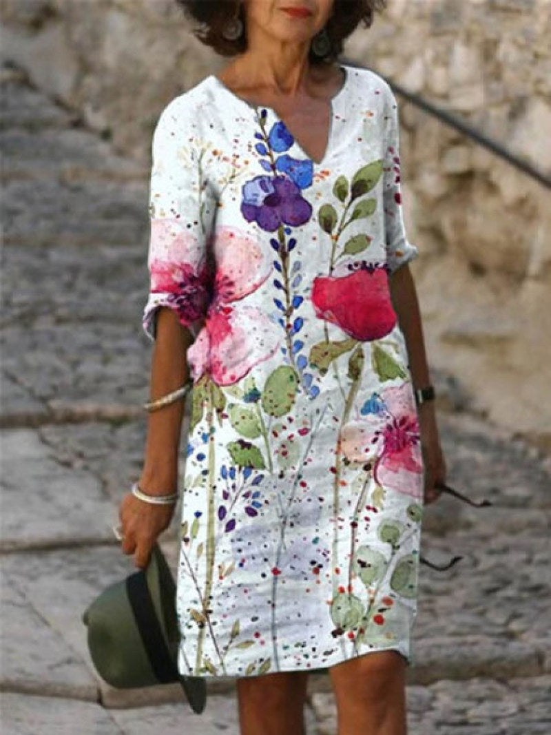 Jacqueline™ - Spring V-Neck Three-Quarter Sleeve Dress 