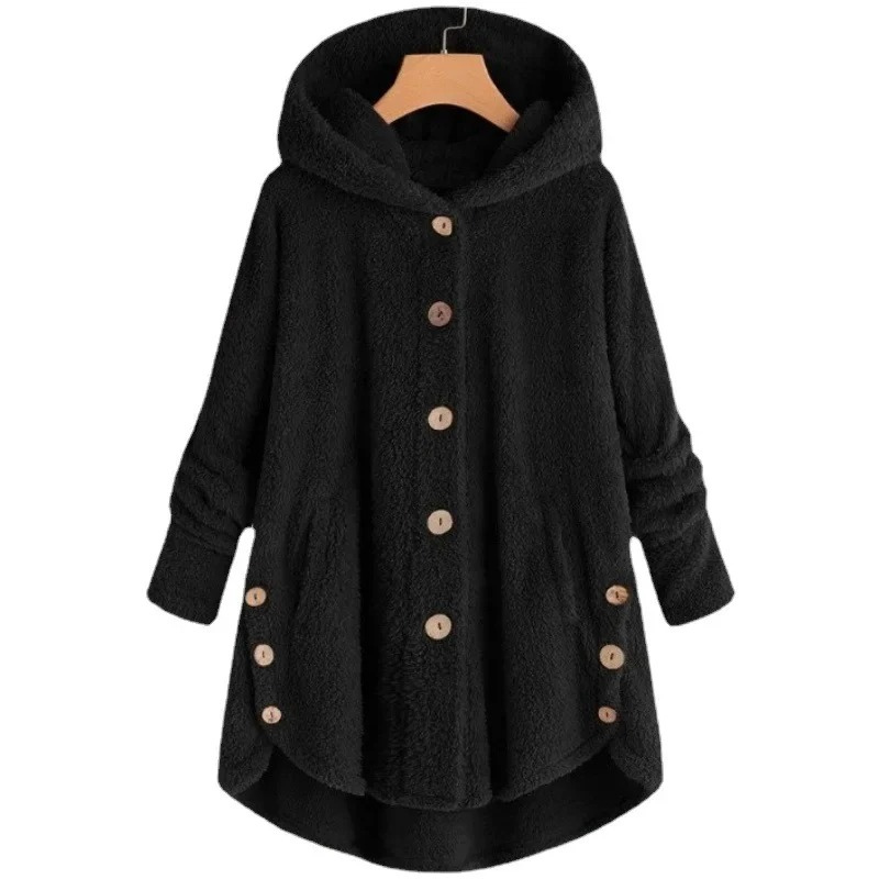 Dalveri - Stylish Teddy Coat Women - Long Fleece Coat with Hood and Buttons