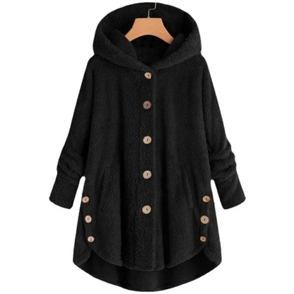 Dalveri - Stylish Teddy Coat Women - Long Fleece Coat with Hood and Buttons