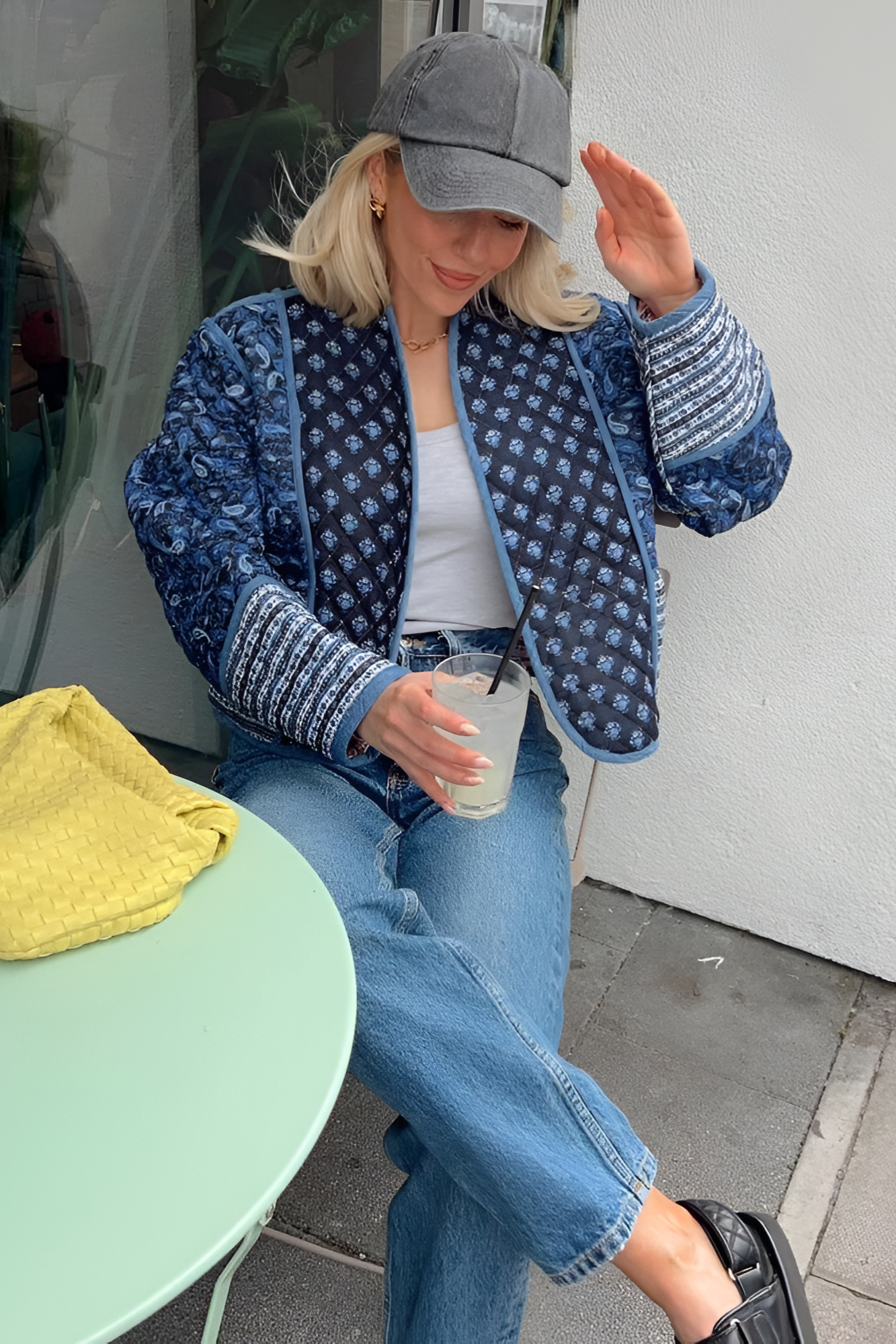 Stylish short jacket with patchwork print